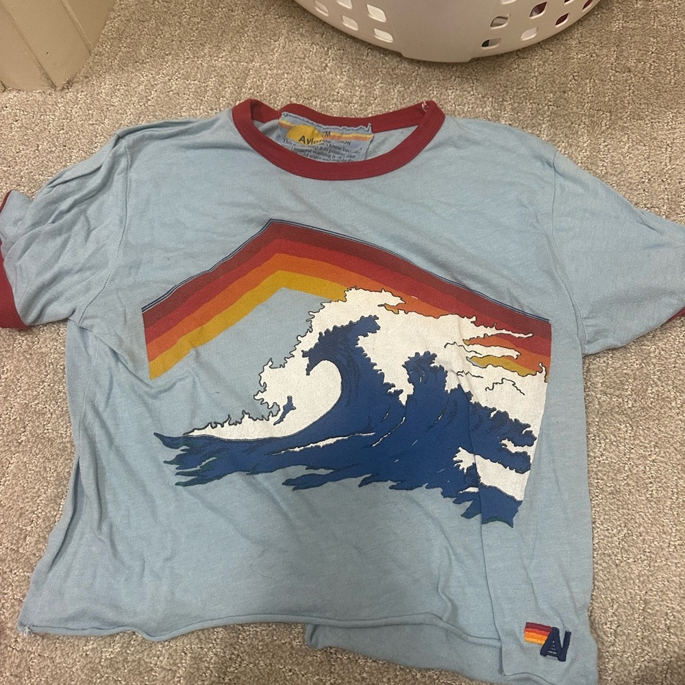 Blue Graphic Tee with Wave Design